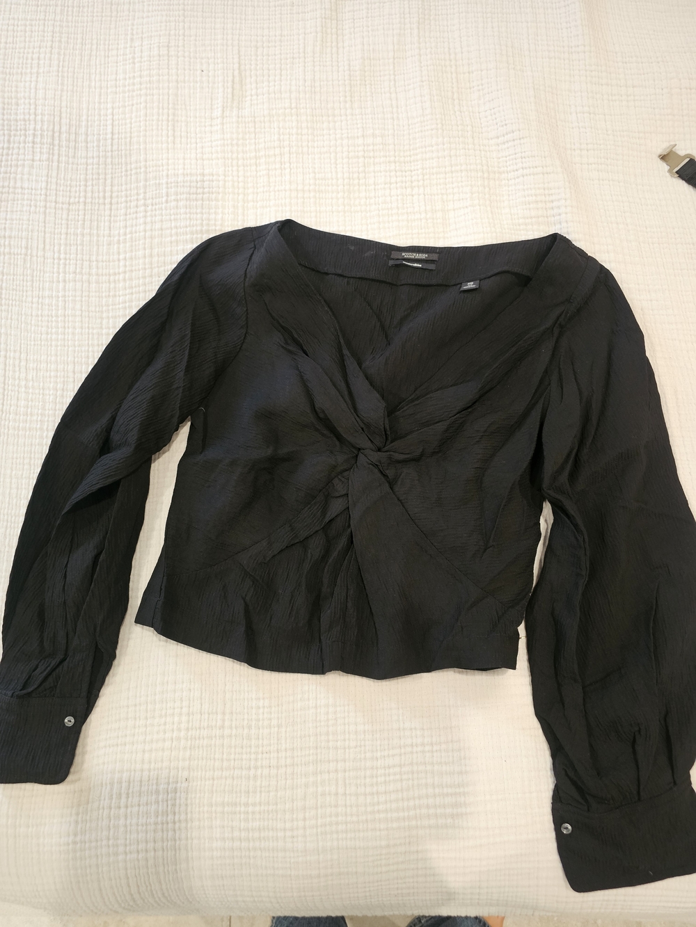 Scotch & Soda Black Twist-Front Long-Sleeve Blouse